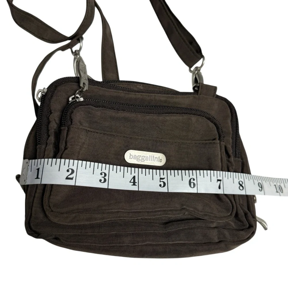BAGGALLINI The Only Multiple 6-Pocket Brown Nylon Crossbody Travel Bag Purse